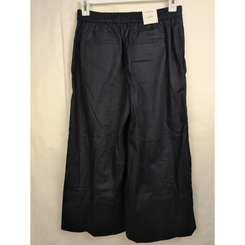 New Banana Republic linen wide leg cropped pants Black Size Sm Coastal Minimal